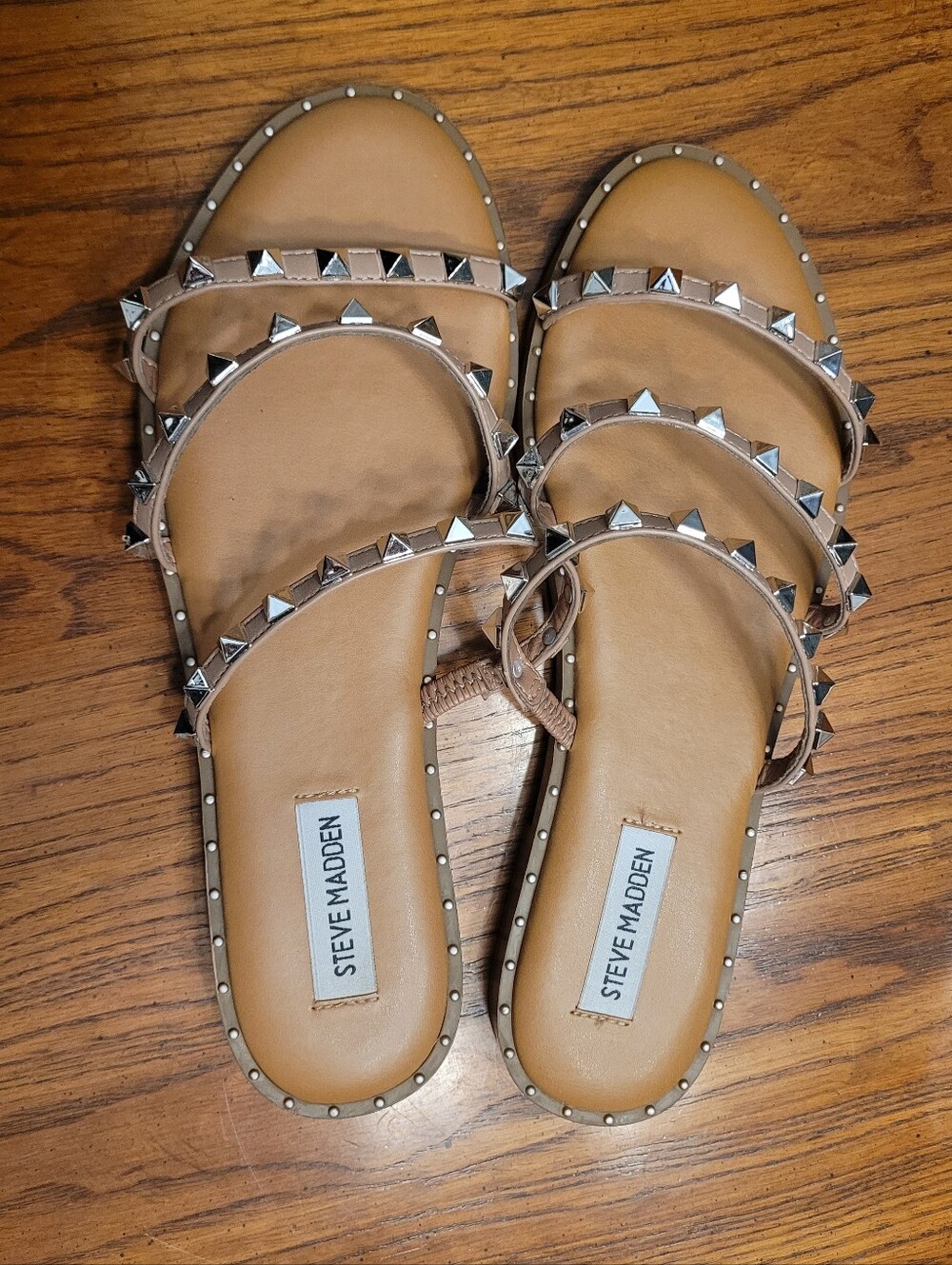 Steve Madden Skyler Tan Studded Slide Sandals - Rockstud Inspired